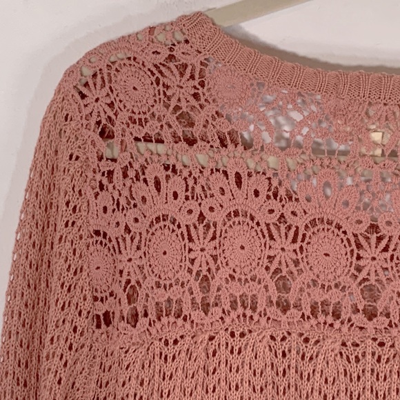 Hippie Rose Boho Crochet Lace Hi-Low Hemline Women’s Size M Orange Sweater - Picture 13 of 16